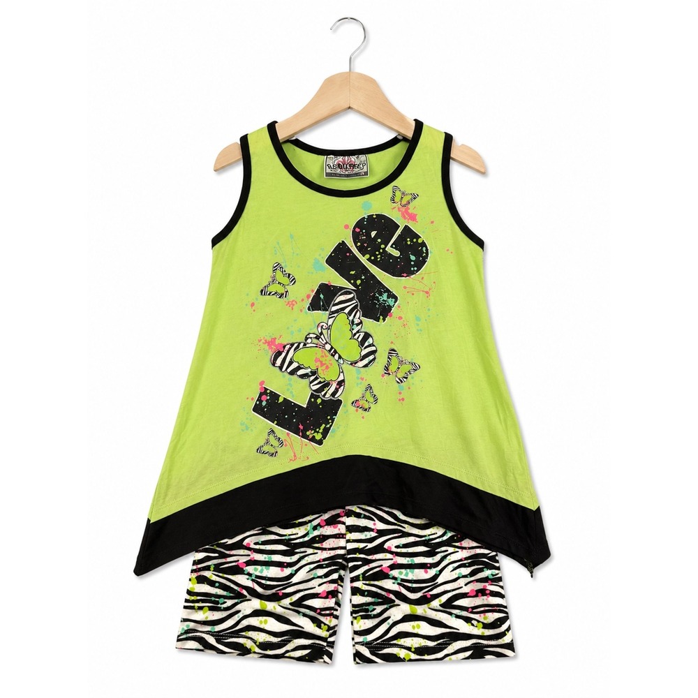 Beautees Girls 2 Piece Love Butterfly Neon Tank Bike Shorts Set Size 6 NWT